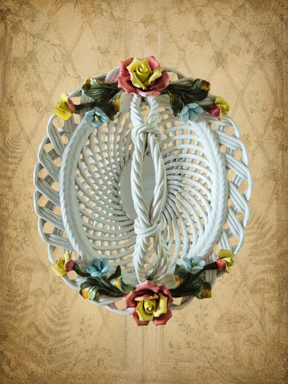 Forgotten Gardens π₯π§ββοΈ Vintage Mid-Century Ceramic Capodimonte-Style Rose Bas